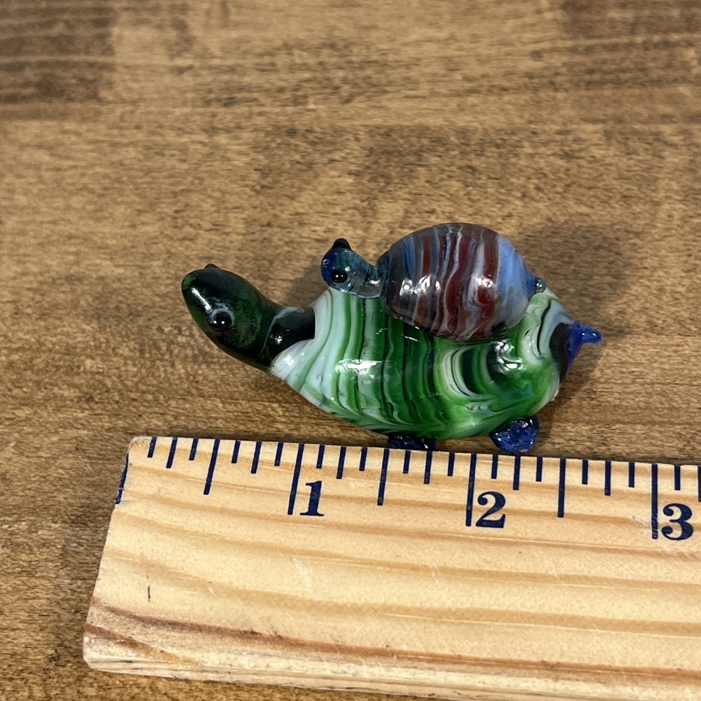 Vintage Hand Blown Glass Turtle Mother & Baby On Back - Picture 10 of 11